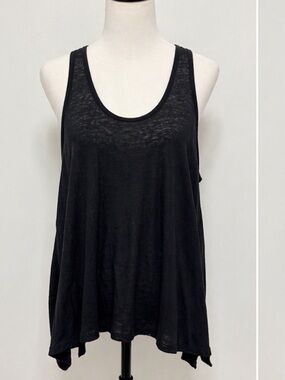 Eileen Fisher 100% Linen Black Sheer Draped Tank Size M Racerback Minimalistic